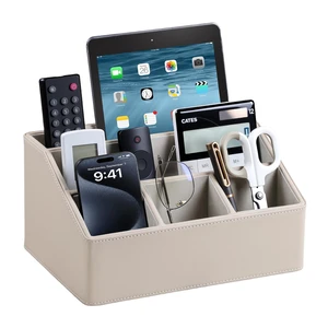 PU Leather Desk Organizer, Remote Control Holder (Dark Beige) Luxury Nightstand Organizer for Home, Office Desk Accessories, Bedside Table Caddy with 5 Compartments, Velvet Lining PU Leather Desk Organizer, Remote Control Holder (Dark Beige) Luxury Nightstand Organizer for Home, Office Desk Accessories, Bedside Table Caddy with 5 Compartments, Velvet Lining