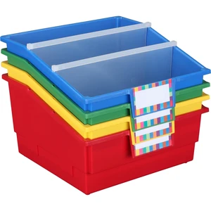 Picture Book Classroom Library Bins with Dividers 13.5" x 13.5" x 7.75, 4-Pack, Rainbow, Large Plastic Bin Organizers for Book Organization Picture Book Classroom Library Bins with Dividers 13.5" x 13.5" x 7.75, 4-Pack, Rainbow, Large Plastic Bin Organizers for Book Organization