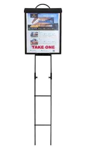Outdoor Real Estate Brochure Box with Portable Two-Piece Metal Yard Stand Holds 250 Flyers, 60 Business Cards Easy-Install Marketing Display (1 Pack - Black) Outdoor Real Estate Brochure Box with Portable Two-Piece Metal Yard Stand Holds 250 Flyers, 60 Business Cards Easy-Install Marketing Display (1 Pack - Black)