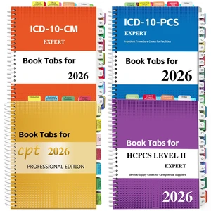 Index Tabs for CPT, AAPC Version ICD-10-CM, HCPCS Level II & ICD-10-PCS 2026, 4 Set Bundles Set (Book not Included), Color-Coded with Code Ranges, Laminated & Waterproof & Repositionable Index Tabs for CPT, AAPC Version ICD-10-CM, HCPCS Level II & ICD-10-PCS 2026, 4 Set Bundles Set (Book not Included), Color-Coded with Code Ranges, Laminated & Waterproof & Repositionable