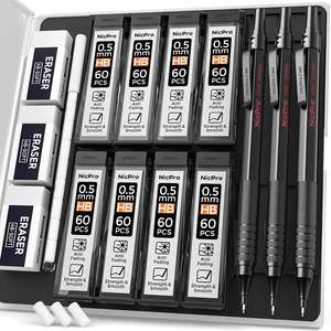 0.5 mm Mechanical Pencils Set with Case, Full Metal Pencil, 3 Pack 480PCS HB Lead Refills, 3 Erasers,9 Eraser Refills For Architect Art Writing Drafting, Drawing, Engineering, Sketching, Black 0.5 mm Mechanical Pencils Set with Case, Full Metal Pencil, 3 Pack 480PCS HB Lead Refills, 3 Erasers,9 Eraser Refills For Architect Art Writing Drafting, Drawing, Engineering, Sketching, Black