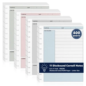 400 Sheet 11-Disc Cornell Notes Loose Leaf Paper 8.5×11 Inch for Discbound Planner Letter Size College Ruled Cornell Note Notebook 9/32" Spacing Taking System Filler Paper for School Office 80gsm 400 Sheet 11-Disc Cornell Notes Loose Leaf Paper 8.5×11 Inch for Discbound Planner Letter Size College Ruled Cornell Note Notebook 9/32" Spacing Taking System Filler Paper for School Office 80gsm