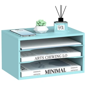 3 Tier Wood Desk Organizer, Mail Sorter and Paper Organizer for Desk, Blue Wooden Desktop Organizer for Sorting Papers, Letters and Mails, Literature Organizer for Home Office, Classroom Organization 3 Tier Wood Desk Organizer, Mail Sorter and Paper Organizer for Desk, Blue Wooden Desktop Organizer for Sorting Papers, Letters and Mails, Literature Organizer for Home Office, Classroom Organization