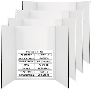 White Trifold Presentation Board 36" x 48" (Pack of 4) Self-Adhesive Science Subtitles included - Display Exhibition Board Lightweight and Portable with Smooth Surface - by White Trifold Presentation Board 36" x 48" (Pack of 4) Self-Adhesive Science Subtitles included - Display Exhibition Board Lightweight and Portable with Smooth Surface - by