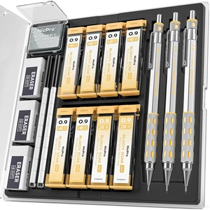 Blocky Gear 0.9 mm Mechanical Pencils Set in Case, 3 Pack Metal Pencil 8 Tube with Lead Refills 0.9mm (HB 2B), 3 Erasers for Professional & Adult Art Writing Drafting Drawing Blocky Gear 0.9 mm Mechanical Pencils Set in Case, 3 Pack Metal Pencil 8 Tube with Lead Refills 0.9mm (HB 2B), 3 Erasers for Professional & Adult Art Writing Drafting Drawing