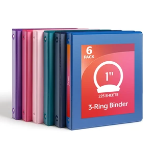 1 Inch 3 Ring Binders, 6 Pack, Assorted Colors, Holds 225 Sheets Round rings, clear view covers for custom inserts, and 2 inside pockets. PVC free, non stick. Stock up pack 1 Inch 3 Ring Binders, 6 Pack, Assorted Colors, Holds 225 Sheets Round rings, clear view covers for custom inserts, and 2 inside pockets. PVC free, non stick. Stock up pack
