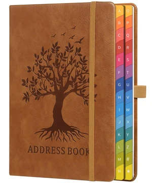 Address Book with Colorful Alphabetical Tabs (8.4" x 5.8") - Hardcover Telephone and Contact Organizer, with Space for Important Website Passwords and Software Licenses - Brown Address Book with Colorful Alphabetical Tabs (8.4" x 5.8") - Hardcover Telephone and Contact Organizer, with Space for Important Website Passwords and Software Licenses - Brown