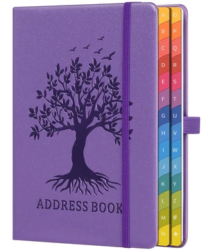 Address Book with Colorful Alphabetical Tabs, 5.8" × 8.4", Purple Hardcover, 600+ Contacts, Large Print Contact Organizer for Seniors, with Website & Password Pages, Back Pocket Address Book with Colorful Alphabetical Tabs, 5.8" × 8.4", Purple Hardcover, 600+ Contacts, Large Print Contact Organizer for Seniors, with Website & Password Pages, Back Pocket