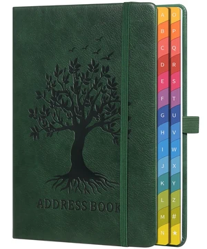Address Book with Colorful Alphabetical Tabs, 5.8" × 8.4", Dark Green Hardcover, 600+ Contacts, Large Print Contact Organizer for Seniors, with Website & Password Pages, Back Pocket Address Book with Colorful Alphabetical Tabs, 5.8" × 8.4", Dark Green Hardcover, 600+ Contacts, Large Print Contact Organizer for Seniors, with Website & Password Pages, Back Pocket