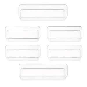 Six Pcs. Plastic Clear Drawer Organizers. Stackable Storage Trays for Kitchen Utensils and Silverware. 2 Sizes. Stackable Six Pcs. Plastic Clear Drawer Organizers. Stackable Storage Trays for Kitchen Utensils and Silverware. 2 Sizes. Stackable