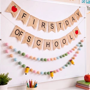 4Pcs 9.84ft First Day of School Banner Decoration Set, Boho Felt Pencil Ball Garland Colorful Pompom Garland Bunting Burlap Flag Banner for Classroom Back to School Backdrop 4Pcs 9.84ft First Day of School Banner Decoration Set, Boho Felt Pencil Ball Garland Colorful Pompom Garland Bunting Burlap Flag Banner for Classroom Back to School Backdrop