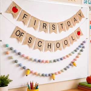 4Pcs 9.84ft First Day of School Banner Decoration Set, Morandi Felt Pencil Ball Garland Colorful Pompom Garland Bunting Burlap Flag Banner for Classroom Back to School Backdrop 4Pcs 9.84ft First Day of School Banner Decoration Set, Morandi Felt Pencil Ball Garland Colorful Pompom Garland Bunting Burlap Flag Banner for Classroom Back to School Backdrop