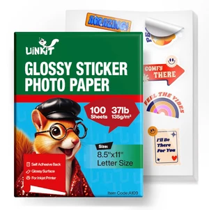 Printable Glossy Sticker Paper, 8.5x11, 100 Sheets, Inkjet & Laser 135gsm, 37lb, 8.5mil glossy adhesive sheets for labels, crafts, Cricut, Silhouette, and scrapbooking; not for pigment ink Printable Glossy Sticker Paper, 8.5x11, 100 Sheets, Inkjet & Laser 135gsm, 37lb, 8.5mil glossy adhesive sheets for labels, crafts, Cricut, Silhouette, and scrapbooking; not for pigment ink