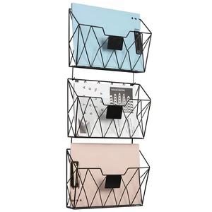 Wall File Organizer, Hanging File Holder & Basket Set of 3, Black Hanging File Rack with Hooks, Mail Organizer, Metal Wall Storage for Office Living Room School Classroom Home Wall File Organizer, Hanging File Holder & Basket Set of 3, Black Hanging File Rack with Hooks, Mail Organizer, Metal Wall Storage for Office Living Room School Classroom Home