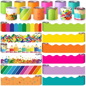 394ft 12 Rolls Colorful Rainbow Bulletin Board Borders Decoration School Bulletin Board Decoration, Confetti Stripes Scalloped Borders Trim, Bright Classroom Decor for Chalkboard 394ft 12 Rolls Colorful Rainbow Bulletin Board Borders Decoration School Bulletin Board Decoration, Confetti Stripes Scalloped Borders Trim, Bright Classroom Decor for Chalkboard