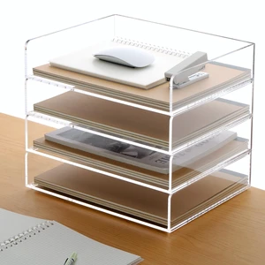 Acrylic Paper Tray, 4 Tier Paper Organizer for Desk, Clear Acrylic Desk Organizers, Stackable Letter Tray Workspace Organizer -Art Storage for School Classroom -4 Pack Acrylic Paper Tray, 4 Tier Paper Organizer for Desk, Clear Acrylic Desk Organizers, Stackable Letter Tray Workspace Organizer -Art Storage for School Classroom -4 Pack