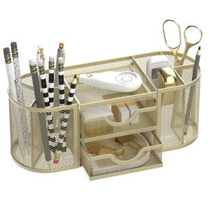 Mesh Desk Organizer, Pen Holder for Desk with 2 Drawers, Yellow Desk Organizers and Accessories with 8 Compartments and 2 Drawers, Pencil Holder for Desk for Small Office Supplies Mesh Desk Organizer, Pen Holder for Desk with 2 Drawers, Yellow Desk Organizers and Accessories with 8 Compartments and 2 Drawers, Pencil Holder for Desk for Small Office Supplies