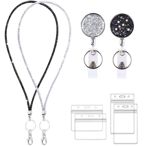 Retractable ID Badge Holder with Bling Neck Strap Lanyard, Bling Badge Reel with Clear Card Holder for Office Worker Teacher Doctor (RSilverBlack) Retractable ID Badge Holder with Bling Neck Strap Lanyard, Bling Badge Reel with Clear Card Holder for Office Worker Teacher Doctor (RSilverBlack)