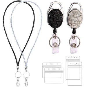 2 Pack Retractable ID Badge Holder with Bling Neck Strap Lanyard, Bling Badge Reel with Clear Card Holder for Office Worker Teacher Doctor (Black&Silver) 2 Pack Retractable ID Badge Holder with Bling Neck Strap Lanyard, Bling Badge Reel with Clear Card Holder for Office Worker Teacher Doctor (Black&Silver)