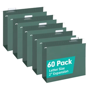 Extra Capacity Hanging File Folders, 60 Pack Reinforced Letter Size Hanging Folders with Heavy Duty 2 Inch Expansion, Designed for Bulky Files, Medical Charts, Green Extra Capacity Hanging File Folders, 60 Pack Reinforced Letter Size Hanging Folders with Heavy Duty 2 Inch Expansion, Designed for Bulky Files, Medical Charts, Green