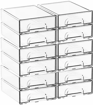 12 Pack Clear Stackable Storage Drawers,2.2'' Acrylic Drawer Organizers for Countertop,Office Supply Organizer and Makeup Organizer,Small Plastic Drawers For Pen,Art Crafts Storage,Stationary 12 Pack Clear Stackable Storage Drawers,2.2'' Acrylic Drawer Organizers for Countertop,Office Supply Organizer and Makeup Organizer,Small Plastic Drawers For Pen,Art Crafts Storage,Stationary