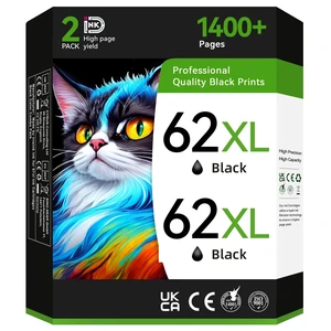 Printer Ink 62XL Compatible for HP 62 Black Ink Cartridge Fit for Envy 7640 5660 5540 5661 5642 5640 5640 5663 5544 5542 5549 OfficeJet 5740 250 5745 5746 200 Printer (2 Black) Printer Ink 62XL Compatible for HP 62 Black Ink Cartridge Fit for Envy 7640 5660 5540 5661 5642 5640 5640 5663 5544 5542 5549 OfficeJet 5740 250 5745 5746 200 Printer (2 Black)