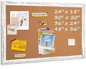 Cork Board Bulletin Board, 24"x18" Corkboard for Wall Rustic White Wooden Frame, Decorative Pin Board, Message Board, Notice Board, Vision Board for Home, Office, Kitchen Cork Board Bulletin Board, 24"x18" Corkboard for Wall Rustic White Wooden Frame, Decorative Pin Board, Message Board, Notice Board, Vision Board for Home, Office, Kitchen