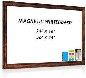White Board for Wall, 36'' x 24'' Magnetic Dry Erase Board, Brown Wooden Frame, Decorative Whiteboard, Wall Mounted, for Home, Office, Kitchen, Dorm, 4 Markers, 6 Magnets, A Eraser White Board for Wall, 36'' x 24'' Magnetic Dry Erase Board, Brown Wooden Frame, Decorative Whiteboard, Wall Mounted, for Home, Office, Kitchen, Dorm, 4 Markers, 6 Magnets, A Eraser