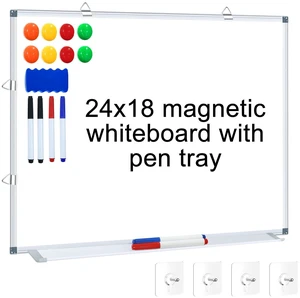 Magnetic Whiteboard 24" x 18" Dry Erase White Board for Wall, Hanging Mounted Whiteboard with Aluminum Marker Tray Magnetic Whiteboard 24" x 18" Dry Erase White Board for Wall, Hanging Mounted Whiteboard with Aluminum Marker Tray