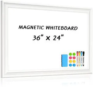 White Board for Wall, 36'' x 24'' Magnetic Dry Erase Board, White Wooden Frame, Decorative Whiteboard, Wall Mounted, for Home, Office, Kitchen, Dorm, 4 Markers, 6 Magnets, A Eraser White Board for Wall, 36'' x 24'' Magnetic Dry Erase Board, White Wooden Frame, Decorative Whiteboard, Wall Mounted, for Home, Office, Kitchen, Dorm, 4 Markers, 6 Magnets, A Eraser