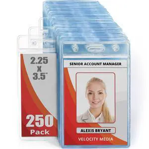 2.25x3.5 Vertical ID Card & Name Badge Holder - Resealable, 250 Pack clear plastic identification name tag holders, soft edge, zipper seal, pre-punched holes for most lanyard clips 2.25x3.5 Vertical ID Card & Name Badge Holder - Resealable, 250 Pack clear plastic identification name tag holders, soft edge, zipper seal, pre-punched holes for most lanyard clips
