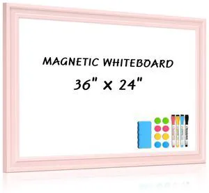 White Board for Wall, 36'' x 24'' Magnetic Dry Erase Board, Pink Wooden Frame, Decorative Whiteboard, Wall Mounted, for Home, Office, Kitchen, Dorm, 4 Markers, 6 Magnets, A Eraser White Board for Wall, 36'' x 24'' Magnetic Dry Erase Board, Pink Wooden Frame, Decorative Whiteboard, Wall Mounted, for Home, Office, Kitchen, Dorm, 4 Markers, 6 Magnets, A Eraser