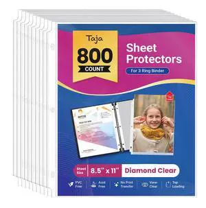 Sheet Protectors for 3 Ring Binder, Clear Page Protector, 800 Pack Top Loading Sheet Protectors for Office, Home, and School, Letter Size Plastic Sleeves 8.5 x 11 Inches, Document Storage Sheet Protectors for 3 Ring Binder, Clear Page Protector, 800 Pack Top Loading Sheet Protectors for Office, Home, and School, Letter Size Plastic Sleeves 8.5 x 11 Inches, Document Storage