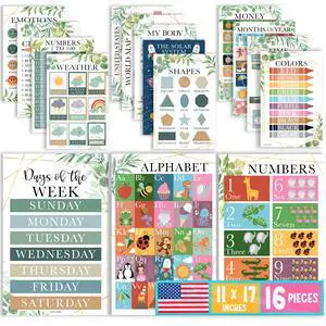 16 Laminated Toddler Learning Posters 1-3 for Preschool Classroom Decor Greenery Learning Posters for Toddlers 1-3,Homeschool Room Decor for Toddler Wall Activity, Kindergarten Classroom Must Haves 16 Laminated Toddler Learning Posters 1-3 for Preschool Classroom Decor Greenery Learning Posters for Toddlers 1-3,Homeschool Room Decor for Toddler Wall Activity, Kindergarten Classroom Must Haves