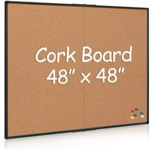 Extra Large Cork Bulletin Board 48" X 48", Foldable Notice Pin Board for Wall, Black Aluminum Framed 4'x4' Corkboard, Wall Mounted Noticeboard with 36 Push Pins for School, Home & Office Extra Large Cork Bulletin Board 48" X 48", Foldable Notice Pin Board for Wall, Black Aluminum Framed 4'x4' Corkboard, Wall Mounted Noticeboard with 36 Push Pins for School, Home & Office