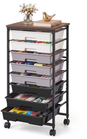 Rolling Cart with Drawers, Craft Organizers and Storage, Black Wooden Tabletop, 8 Drawers, Office, Classroom, Craft Room, Dorm, 15.6 x 11.2 x 30.1 in, BENCO Collection ULRC006B101 Rolling Cart with Drawers, Craft Organizers and Storage, Black Wooden Tabletop, 8 Drawers, Office, Classroom, Craft Room, Dorm, 15.6 x 11.2 x 30.1 in, BENCO Collection ULRC006B101