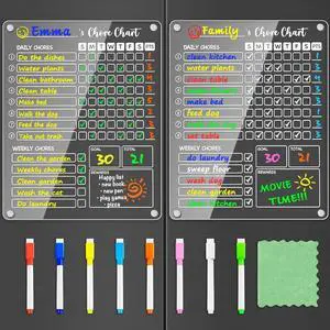 Acrylic Magnetic Chore Chart for Kids, 12x9.5 Inch, 2 Pack Sleek Clear Acrylic Design, Reward System Builds Habits, Built-In Magnets Require No Installation, 8 Wet-Erase Markers Acrylic Magnetic Chore Chart for Kids, 12x9.5 Inch, 2 Pack Sleek Clear Acrylic Design, Reward System Builds Habits, Built-In Magnets Require No Installation, 8 Wet-Erase Markers