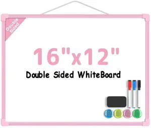 Double-Sided Dry Erase Board for Wall, 16"x12", Pink Frame Small White Board, Includes 3 Markers & 4 Magnets, Portable hanging Whiteboard for Home, Office, Double Sided Tapes Included Double-Sided Dry Erase Board for Wall, 16"x12", Pink Frame Small White Board, Includes 3 Markers & 4 Magnets, Portable hanging Whiteboard for Home, Office, Double Sided Tapes Included