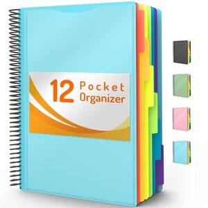 12 Pocket Project Organizer, 1/6-cut Tab Binder Organizer with Sticky Labels, Multi Pocket Folder with Zipper Pouch, Folder Binder Spiral Pocket Notebook, Office Supplies, Letter Size, Blue 12 Pocket Project Organizer, 1/6-cut Tab Binder Organizer with Sticky Labels, Multi Pocket Folder with Zipper Pouch, Folder Binder Spiral Pocket Notebook, Office Supplies, Letter Size, Blue