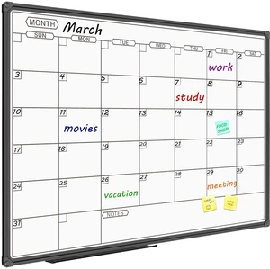 Dry Erase Calendar Whiteboard - Magnetic White Board Calendar Monthly 36 X 24 Inch, Black Aluminum Frame Wall Mounted Board for Office Home and School Dry Erase Calendar Whiteboard - Magnetic White Board Calendar Monthly 36 X 24 Inch, Black Aluminum Frame Wall Mounted Board for Office Home and School