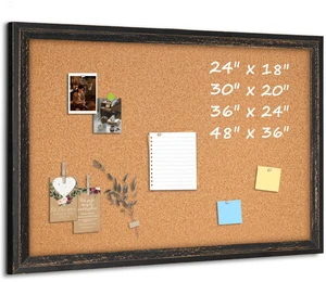 Cork Board Bulletin Board, 30"x20" Corkboard for Wall Rustic Black Wooden Frame, Decorative Pin Board, Message Board, Notice Board, Vision Board for Home, Office, Kitchen Cork Board Bulletin Board, 30"x20" Corkboard for Wall Rustic Black Wooden Frame, Decorative Pin Board, Message Board, Notice Board, Vision Board for Home, Office, Kitchen