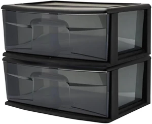 1 Drawer Storage Cart, Wide Plastic Container, Black Frame, 2 Pack 15" Wide Body Tote with Smoke Tint Drawer for Organizing Bathrooms, Bedrooms, and Offices 1 Drawer Storage Cart, Wide Plastic Container, Black Frame, 2 Pack 15" Wide Body Tote with Smoke Tint Drawer for Organizing Bathrooms, Bedrooms, and Offices