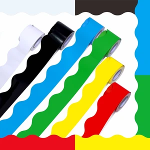 6 Rolls Bulletin Board Borders, 240Ft Scalloped Rolled Border Trim with Wavy Line Design Yellow, Green, Red, Blue, Black, White Decoration for School, Classroom & Offices, 40Ft per Roll 6 Rolls Bulletin Board Borders, 240Ft Scalloped Rolled Border Trim with Wavy Line Design Yellow, Green, Red, Blue, Black, White Decoration for School, Classroom & Offices, 40Ft per Roll