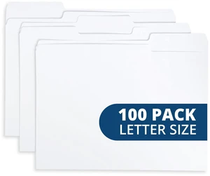 100 File Folders, Letter Size, 1/3 Cut Tab, White Durable 11pt Uncoated Paper, 1/3 Cut Top Tab, Assorted Tab Positions, for Office, School, and Home Filing 100 File Folders, Letter Size, 1/3 Cut Tab, White Durable 11pt Uncoated Paper, 1/3 Cut Top Tab, Assorted Tab Positions, for Office, School, and Home Filing