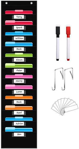 12 Pockets File Storage Pocket Chart with 12 Nametag Pockets,Hanging Wall File Organizer for Classroom and Office, Organize Your Assignments, Files, Scrapbooks, Paper (Black) 12 Pockets File Storage Pocket Chart with 12 Nametag Pockets,Hanging Wall File Organizer for Classroom and Office, Organize Your Assignments, Files, Scrapbooks, Paper (Black)