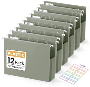 Extra Capacity Plastic Hanging File Folders, File Organizer 12 Counts Expanding File Folders Letter Size with 2" Expansion, 1/6-Cut Adjustable Tabs for File Cabinet, Drawer, Gray Extra Capacity Plastic Hanging File Folders, File Organizer 12 Counts Expanding File Folders Letter Size with 2" Expansion, 1/6-Cut Adjustable Tabs for File Cabinet, Drawer, Gray