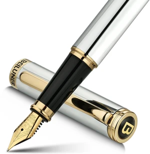 Silver Chrome Fountain Pen,Stunning Luxury with 24K Gold Accents, Gorgeous 24K Gilded Nib(Medium), Fancy Pen Gift for Men&Women -Ink Converter-Elegant, Office,Nice Pen for Writing Silver Chrome Fountain Pen,Stunning Luxury with 24K Gold Accents, Gorgeous 24K Gilded Nib(Medium), Fancy Pen Gift for Men&Women -Ink Converter-Elegant, Office,Nice Pen for Writing