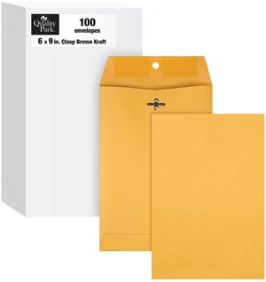 6 x 9 Clasp Envelopes, Clasp and Gummed Closures for Storing or Mailing, 28 lb Kraft Paper, 100 per Box (QUA37855) 6 x 9 Clasp Envelopes, Clasp and Gummed Closures for Storing or Mailing, 28 lb Kraft Paper, 100 per Box (QUA37855)