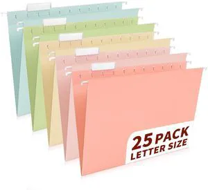 25-Pack Pastel Hanging File Folders, Letter Size with 1/5-Cut Tabs, 35 Transparent Label Cards, 50 Sticker LabelsHome Office & Filing Cabinets 25-Pack Pastel Hanging File Folders, Letter Size with 1/5-Cut Tabs, 35 Transparent Label Cards, 50 Sticker LabelsHome Office & Filing Cabinets