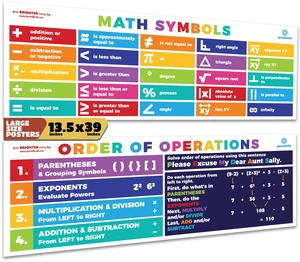 2 Pack 13.5"x39" Educational PEMDAS Math Symbol Posters Order of Operation Large Math Classroom Banners & Charts for school - Helping Students Understand Mathematical Symbols 2 Pack 13.5"x39" Educational PEMDAS Math Symbol Posters Order of Operation Large Math Classroom Banners & Charts for school - Helping Students Understand Mathematical Symbols